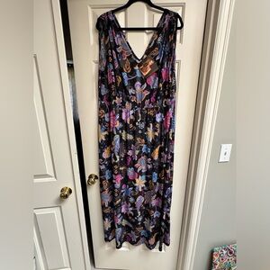 IMAN Cinched Shoulder V-Neck Maxi Dresz